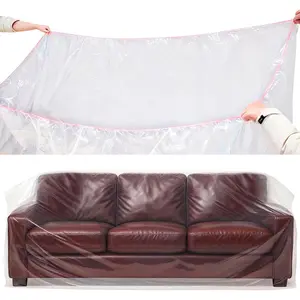 Plastic Couch Cover Furniture Cover with Elastic Band, Clear Sofa Cover Protector for Moving and Storage,  &  Moving Bags for Couch Slipcover 92W x 42D x 42H Inches (Sofa)