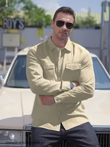 Men's Linen Long Sleeve Shirt, Button Front Formal Dual Pocket Casual Top, Ideal for Hiking Outdoor Office Wear, All-Season Soft Fabric