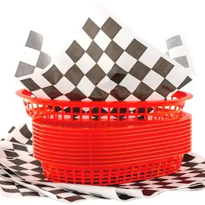 Retro Style Red Fast  Basket (12Pk) and Black Checkered Deli Liner (120Pk). Classic 11 In Deli Baskets Are Microwavable and Dishwasher Safe. Disposable Deli Paper Squares for Easy Cleanup
