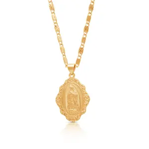 Gold Fancy Virgin Mary Necklace, 14k Heavy Plated Gold, Lifetime Replacement Guarantee