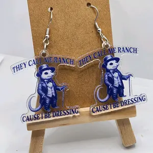 They Call Me Ranch Earrings with Decorative Text and Character Design Hook Earrings for Unique Style