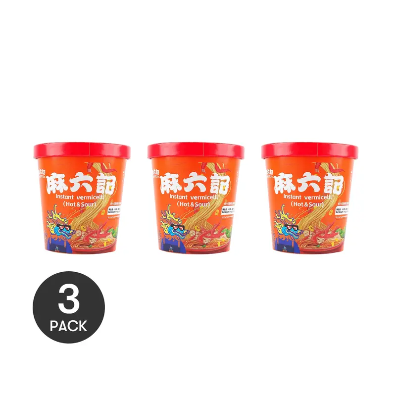 3Packs MALIUJI Overseas Version Spicy and Sour Instant Vermicelli Dry Glass Noodle, 5.82 oz/Pack