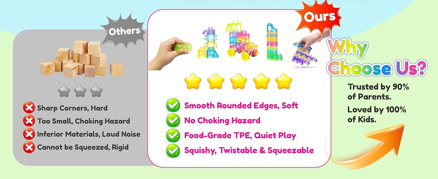 40 Pcs Soft Jelly Blocks , Squishy Multi-color Stacking Jelly Building Blocks Toy Set, Non-toxic Sensory Tactile Play Toy Safe Squishy Squeezable & Stretchable Fun, Puzzle Blocks for Kids Early learning Preschool STEM Creative Construction Age 2+