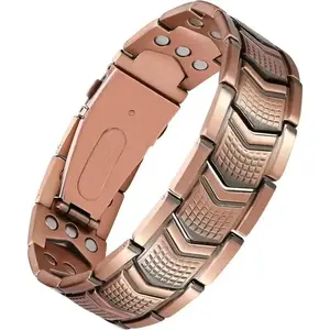 Retro and versatile pure red copper men's bracelet, with magnetic energy and negative ions, a sleep-aiding wrist accessory. Its strength is tripled, equipped with a powerful 3800 Gauss magnet, making it an ideal gift for men!