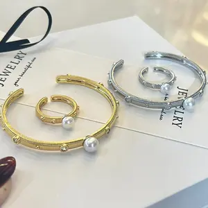 SR Pearl CO. 2 Pieces Set Women Bangle and RING Size Adjustable-- Fits up to XL Size --Women Elegent Daily Wear