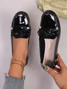 Women's Fairy Style Loafers, Sweet Slip-On Bowknot Flat Mary Jane Shoes, Perfect for Dating Parties Weddings Beach