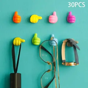 Summervibes 30-Pack No Damage Thumb Tacks  -    for Cable/Keys/Headphones/Toothbrush/Towel, Multi-Purpose Hanging Organizer (Clear, Strong Hold) - Home & Office Must Have! Set Hangers Adhesive Wall Wire Hooks Hangable Mixed Color