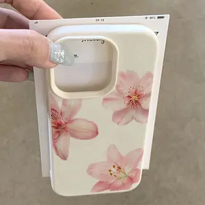 Pink Orchid and Lily Pattern Mobile Phone Case for iPhone 16, 11, XR, XS Max, 12, 13, 14, 15 Plus Pro Max - Trendy Waterproof Abstract Full Coverage Soft Edge Anti-Drop Cover, Stylish Protective Case with Premium Feel Casing