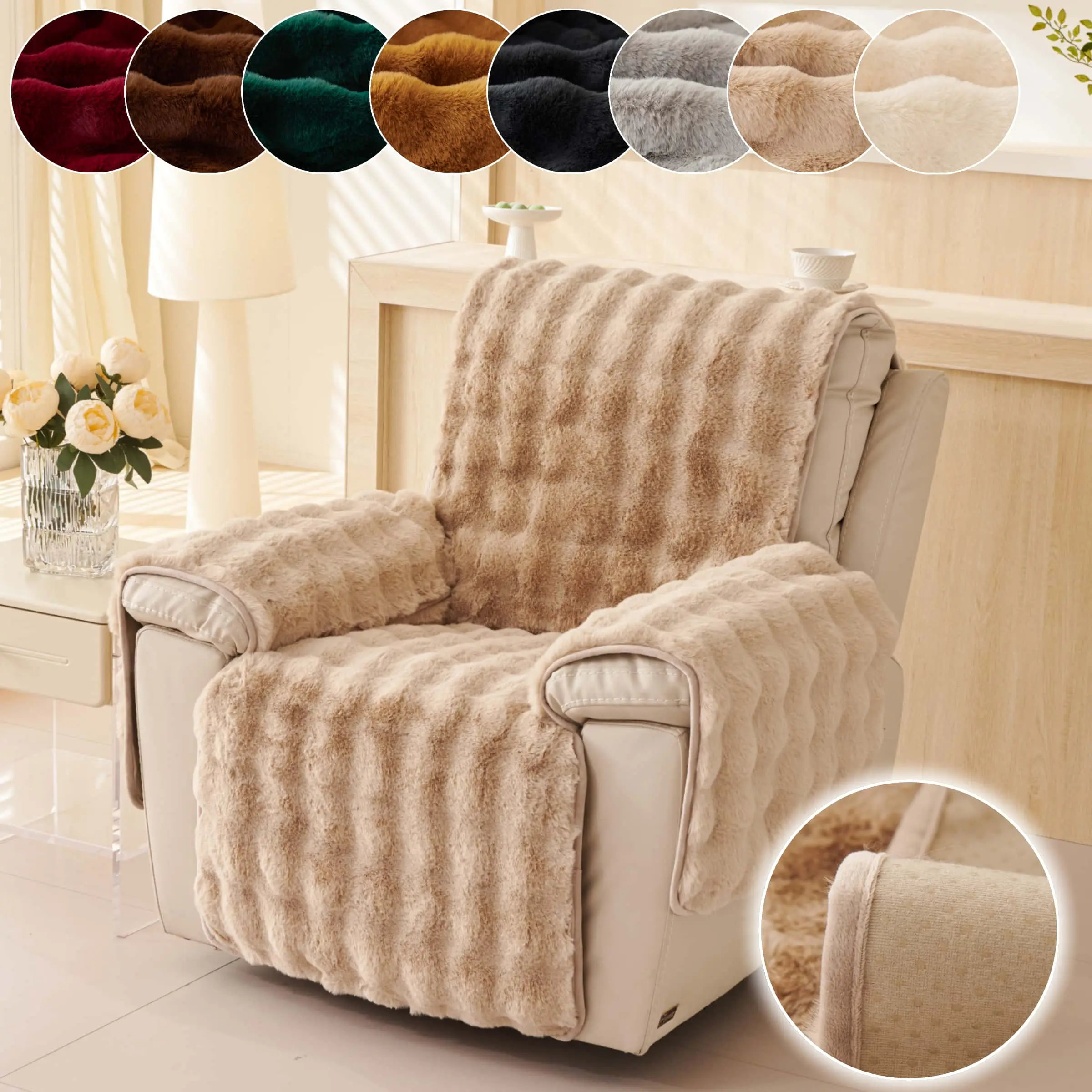 Luxury Plush Recliner Sofa Cushion Cover, Pet-Friendly Thick Soft Chair Pad, Anti-Slip Washable Armchair & Recliner Protector, Cozy Couch Seat Mat for Living Room Home Decor, Washable Sofa Slipcover, Recliner Covers, Reusable Couch Protector