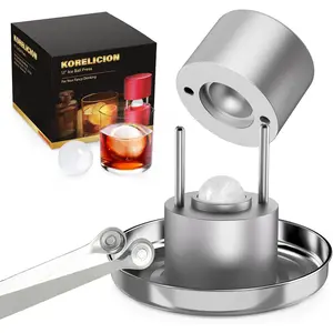 Mini 1.1'' Ice Ball Press, Aluminum Ice Ball Maker for Ice Sphere to Drink Flavor, Ice Ball Press Kit with Tong and Drip Tray, for Whiskey, Bourbon, Scot & Cocktail