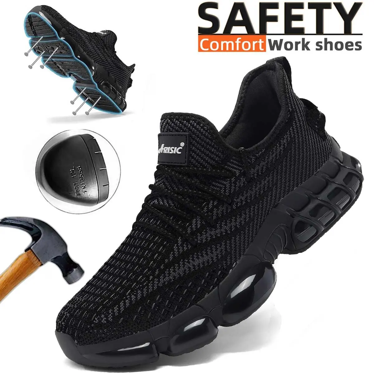 Steel Toe Shoes for Men Breathable Women Slip-On Sneakers Composite Work Indestructible Comfortable Safety Tennis Shoes Footwear Button Design Lightweight Breathable Construction Sneakers