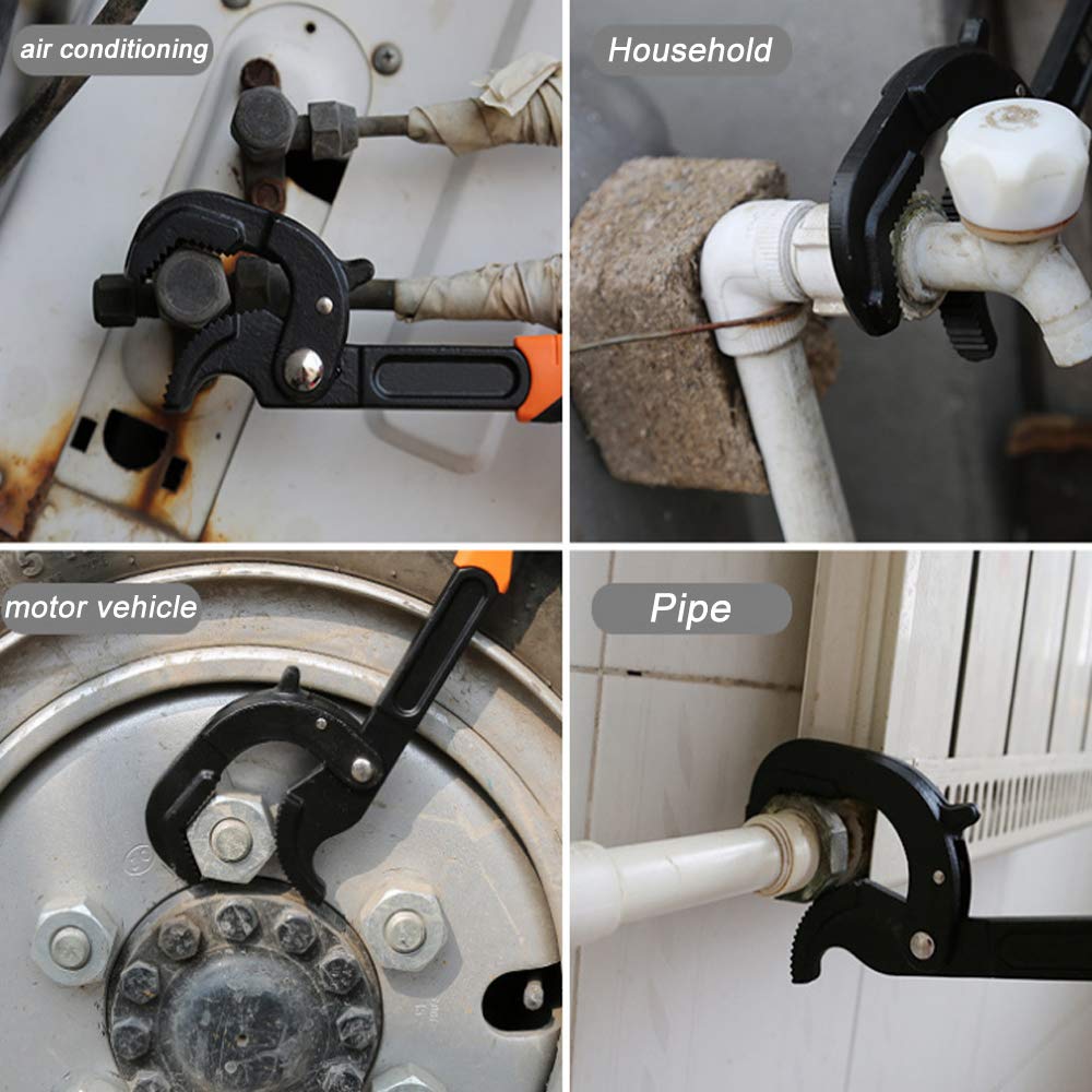 Multi-Size Adjustable Flexible Wrench,6/8/10/12 Inch Self-Locking Pipe Wrench Set, Quick-Release Heavy Duty Tool for Plumbing & Water Heater Pipes