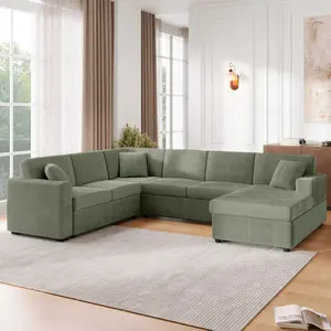 Oversized Sectional Sofa 115.3" U-Shaped Sofa with a Chaise Lounge and Three Soft Throw Pillows for Living Room, Green