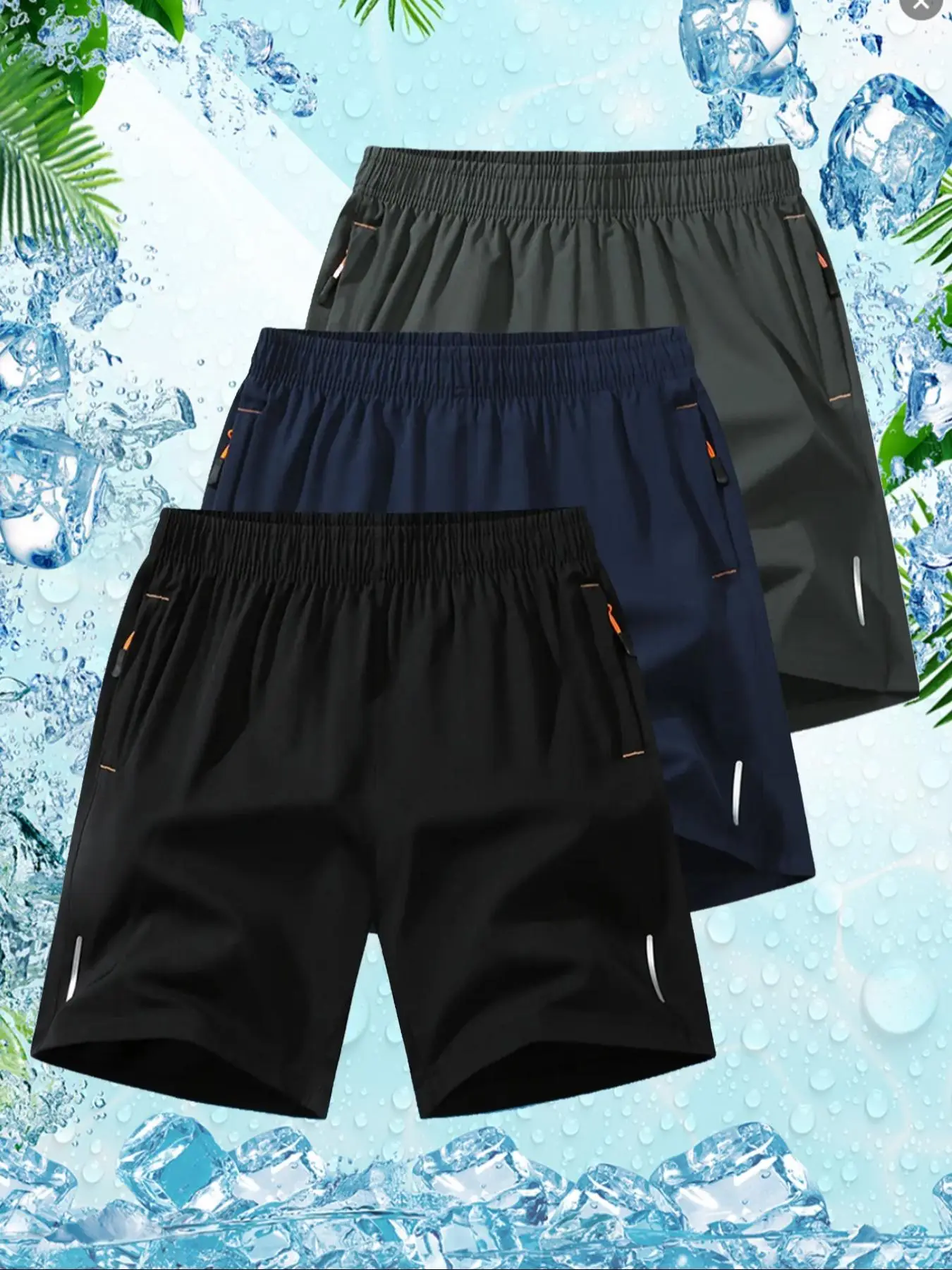 Men's 3 Counts Solid Zipper Pocket Shorts, Regular Fit Casual Sporty Elastic Waist Straight Leg Shorts for Summer, Breathable Men's Bottoms for Daily