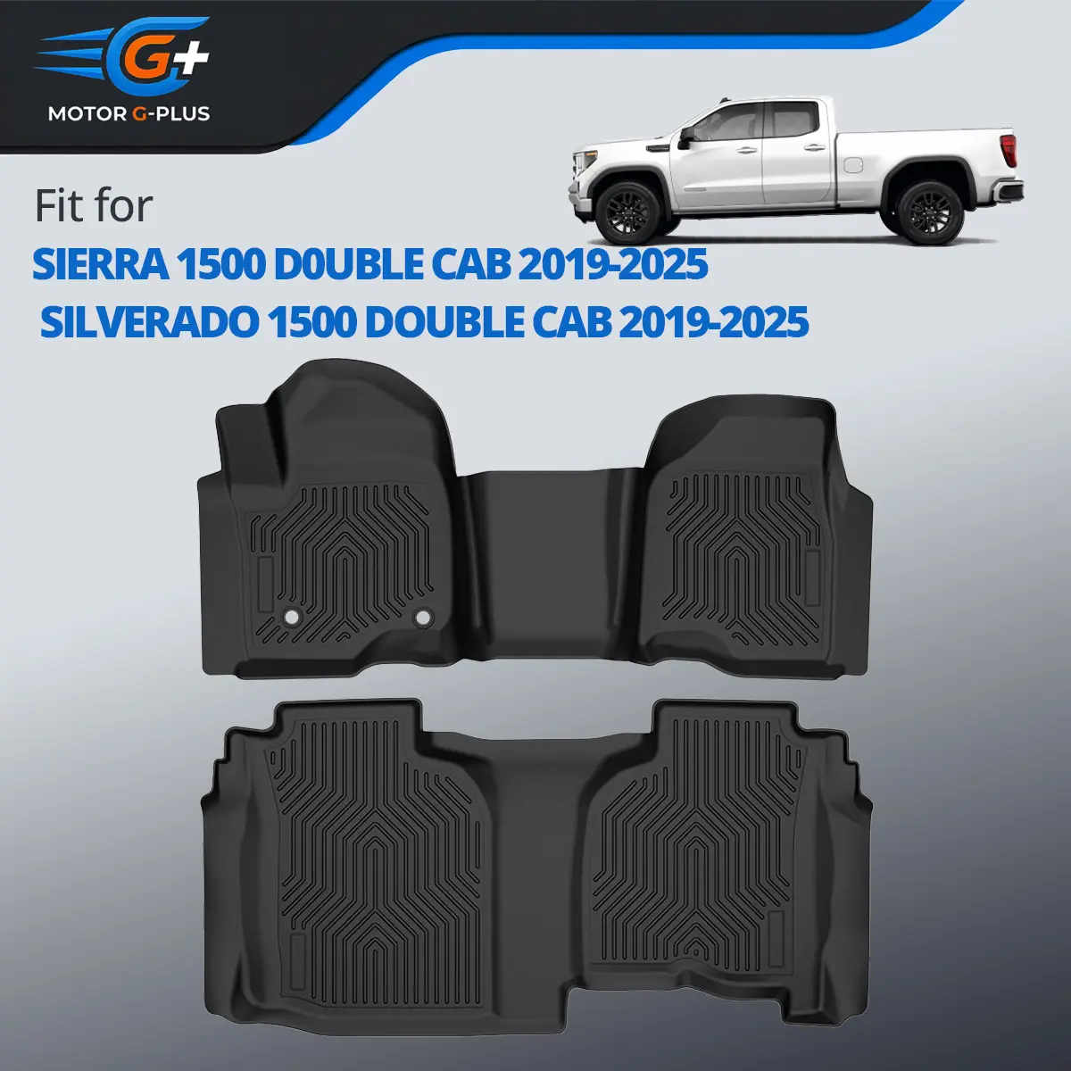 MOTOR GPLUS TPE Custom-Fit All-Weather Floor Mats for 19-25 Silverado/Sierra 1500 Double Cab, Aftermarket Truck Interior Upgrade Guard Accessory, All Weather Mats Floor Mats