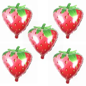 5PCS 28 Inch Strawberry Foil Mylar Balloons for Baby Shower, Strawberry Themed Birthday Party