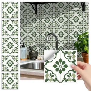 24PCS/Box FHZ English Country Retro Floral Tile Stickers|PET Matte Peel & Stick | Waterproof Oil-Proof Removable |DIY Kitchen Backsplash Bathroom Home Office Renovation