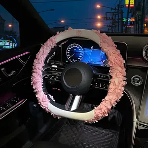 New Stylish And Comfortable Faux Leather And Soft Breathable Fabric Steering Wheel Cover with Lace Petal Design, Suitable for All Seasons, Round/D-shaped Car Steering Wheel Covers,Christmas,gifts