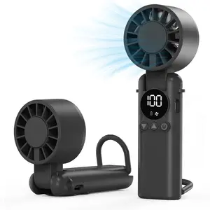 Portable Handheld Fan, 5000mAh Rechargeable Mini Personal USB Fan with LED Display & Foldable Design, 199-Speed Powerful Battery Operated Travel Fan for Women, Outdoor, Office Black Protection Protection Protection