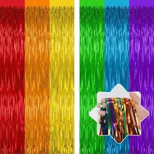 2 Pack Rainbow Backdrop Curtains3.28 Ft x 6.56 Ft Rainbow Party Decorations Metallic Tinsel Backdrop Fringe Curtains Party Streamer for Wedding Birthday Party