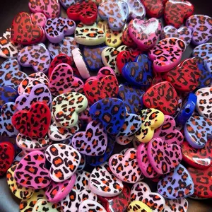 20 pcs heart shape colorful leopard print beads