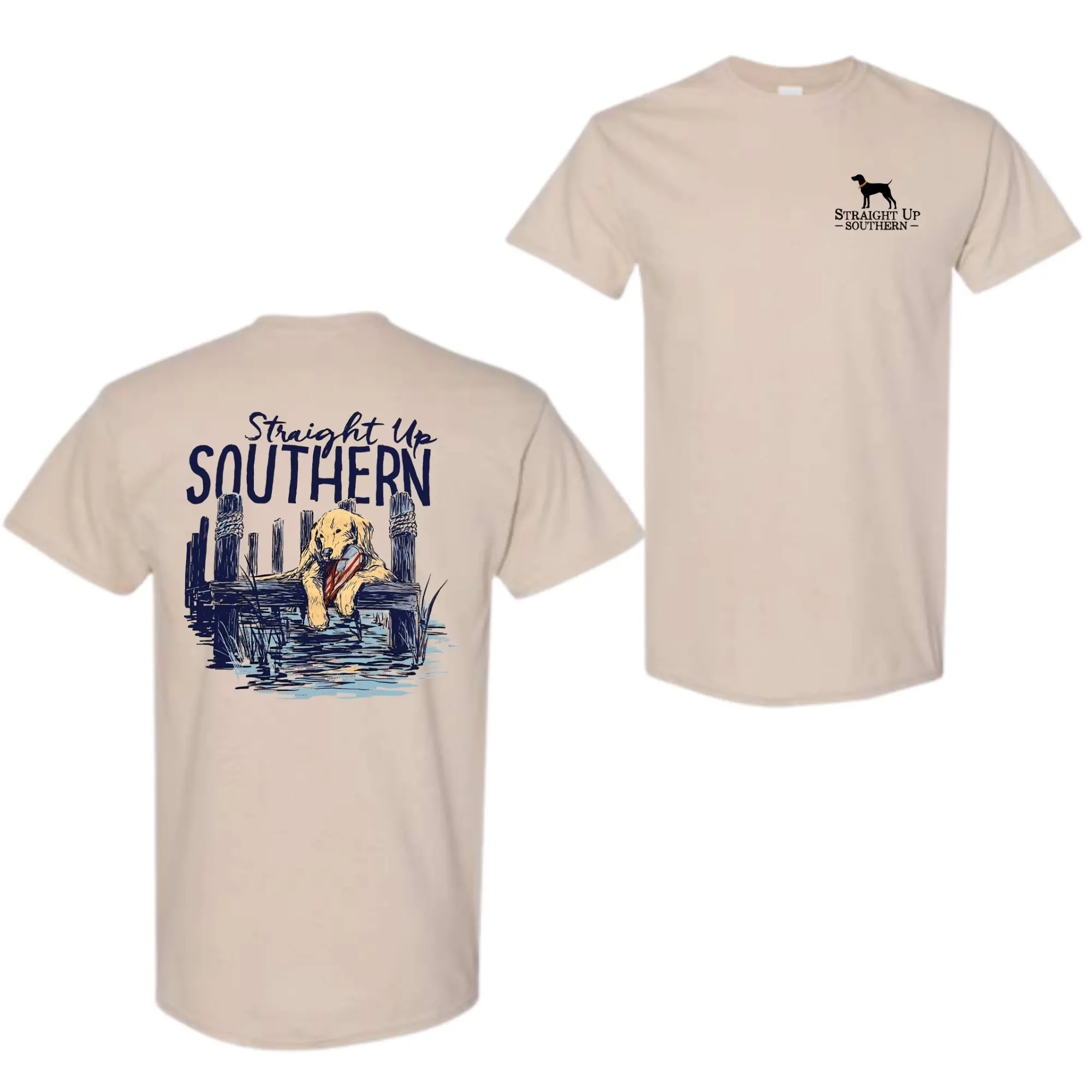 Straight Up Southern T-Shirt, Duck Hunting Dog 2-Sided Graphic Tee, Outdoor Cotton Shirt for Men Women, Southern Style Apparel, Clothing Merch, Men’s T-Shirts, Summer T-Shirts Trendy Shirt, Vintage Tees
