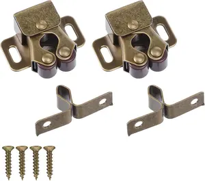 2 Pack Cabinet Latch Double Roller Catch, Heavy Duty Latch Hardware with Screws for Cupboard Closet Cabinet Door Kitchen, Bronze