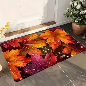 1pc Maple Leaf Autumn Thanksgiving Pattern Printed Doormat, Soft And Comfortable Flannel Floor Mat For Indoor/Outdoor Entryway, Suitable For Doors, Living Room, Bedroom, Kitchen, Dining Room, Bathroom, Patio, Home Decor Holiday Decoration, Perfect For Tha