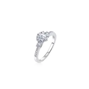 1.51ct Moissanite Ring S925 Sterling Silver Engagement Ring for Women Three Stone Round Brilliant Cut Classic Wedding Band Anniversary Ring D Color VVS1 Hypoallergenic Jewelry Perfect Gift Birthday Mother's Day Christmas Valentine's Day Box Included
