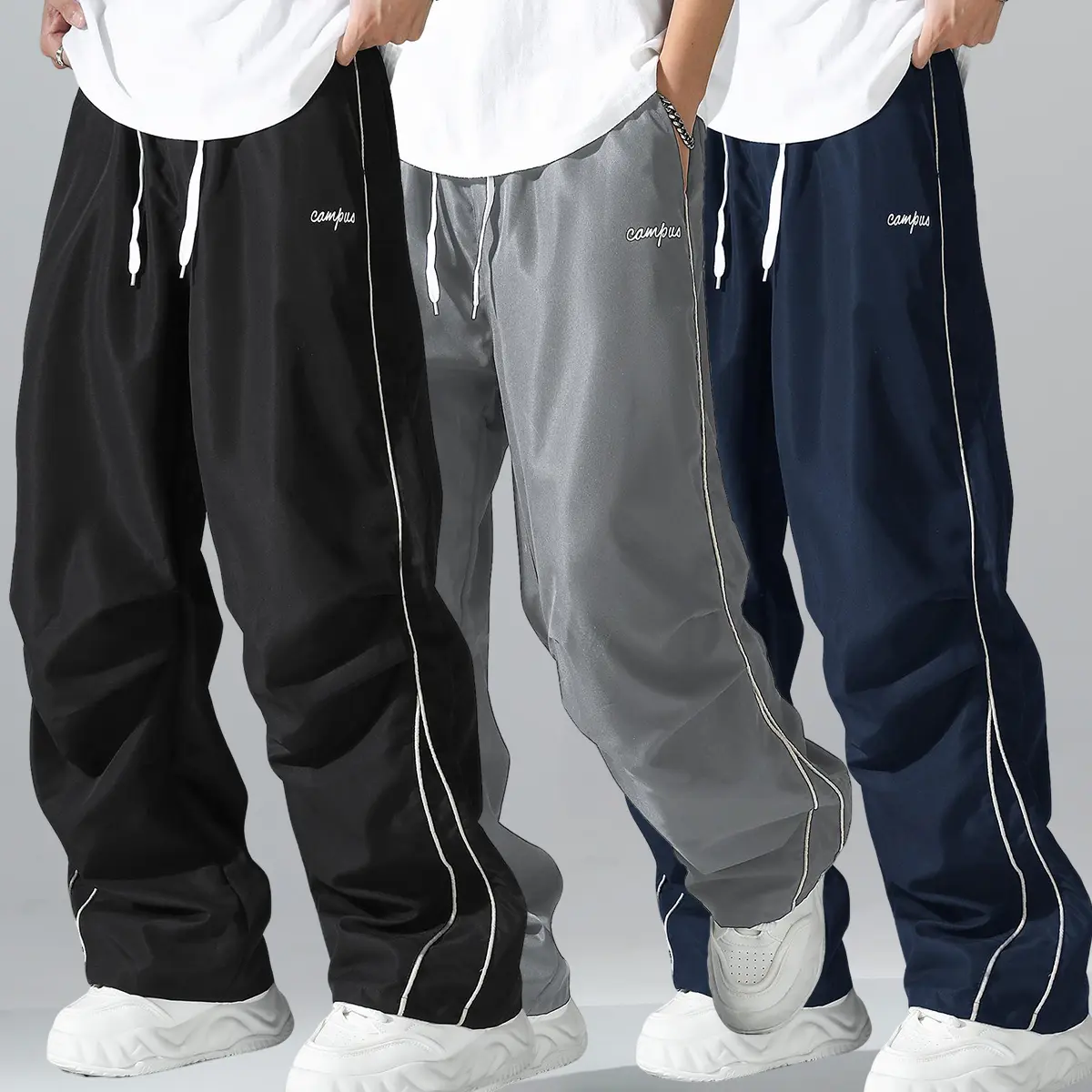 Men's Loose Fit Straight Track Pants with Side Stripes - Comfortable, Breathable, Lightweight Athletic Bottoms for Gym, Daily Casual Wear