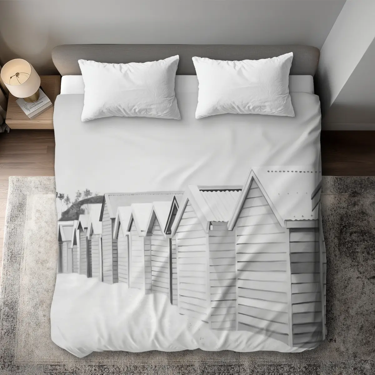 Begin Home Decor C1DCKSW0ACWIES Beach Cabins White King Size Duvet Cover - Coastal Home Decor