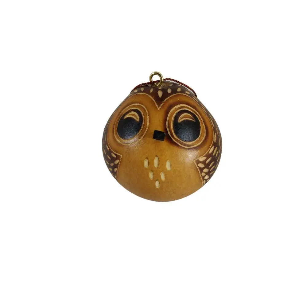 Handmade Peruvian Mustard Gourd Owl Ornament - Fair Trade Federation Carved Art, 3" Tall 3-in-1 Owl Motif Decor, Home & Christmas Tree Festive Decoration Supply