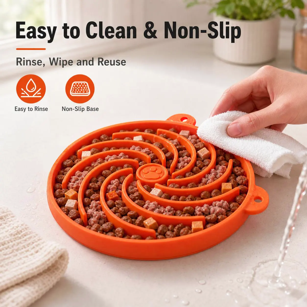 Slow Feeder Dog Bowl - Orange & Pink Interactive Maze Feeding Tray, Non-Slip Dish for Small/Medium Dogs to Slows Eating, Prevent Choking, Bloat & Support Healthy Digestion, Choke Prevention Design campingessentials