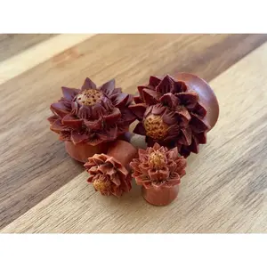 PAIR of Beautiful Lotus Flower Organic Sawo Wood Plugs - Gauges 0g (8mm) thru 1" (25mm)