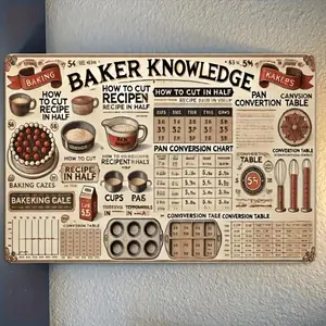 Vintage Baker'S Knowledge Metal Iron Sign – 8X12 Inch, Decorative Baking Tips Conversion Chart, Ideal for Kitchen, Cafe, Bar, Home Decor, Durable Ironplate Wall Art