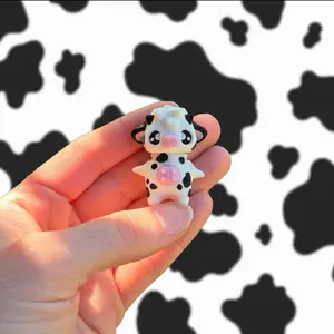 Kawaii Pixie Cow Fidget - 3D Printed Black & White Cow - Cute Pixie Animal Desk Toy | Cottagecore Kawaii Decor - Farm Animal Desk Buddy