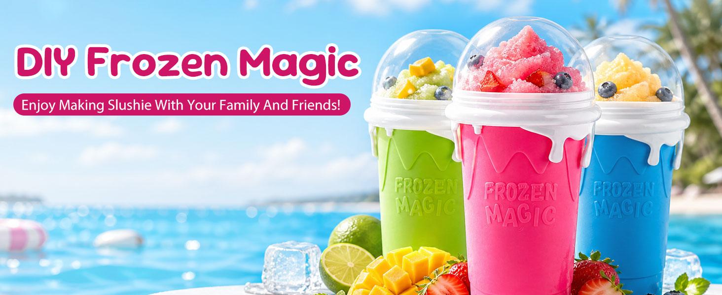 16.9oz Slushie Maker Cup Drinkware, Frozen Magic Squeeze Tool with Lid & Straw, DIY Cooling Container for Juice Milk Yogurt Ice Cream, Kitchenware Gift for Friends, Slushy Maker Cup