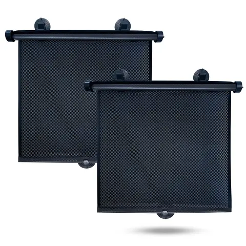 EcoNour Retractable Roller Car Sun Shades (2 Pack, 15"x17") - Compact Design, Suction Cups, 98% UV Block, Child-Safe PVC, Tool-Free Interior Auto Accessory for Daily Commuters, Families on Long Drives