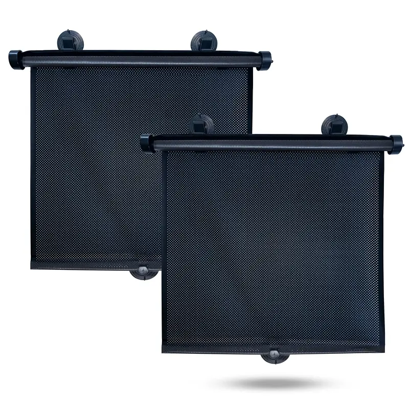 EcoNour Retractable Roller Car Sun Shades (2 Pack, 15"x17") - Compact Design, Suction Cups, 98% UV Block, Child-Safe PVC, Tool-Free Interior Auto Accessory for Daily Commuters, Families on Long Drives