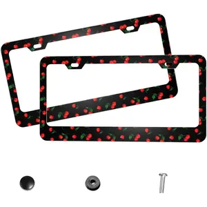 License Plate Frames for Women Cherry Watercolor Cute Car Decor 2 Pack Aluminum Plate Frame Holder with Screws Truck Accessories for Men, Fits Standard Us Vehicles 6x12 Inch 2 Holes