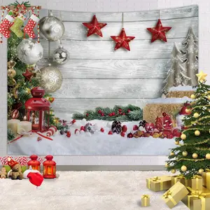 Christmas themed tapestry, 1 Christmas tree and gift pattern photography background cloth, winter snow scene background tapestry, New Year's party decoration photos
