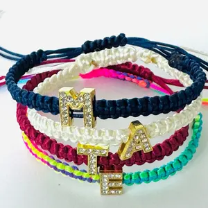 Personalized Macrame Rhinestone Initial  Bracelet, Causal Summer Bracelets