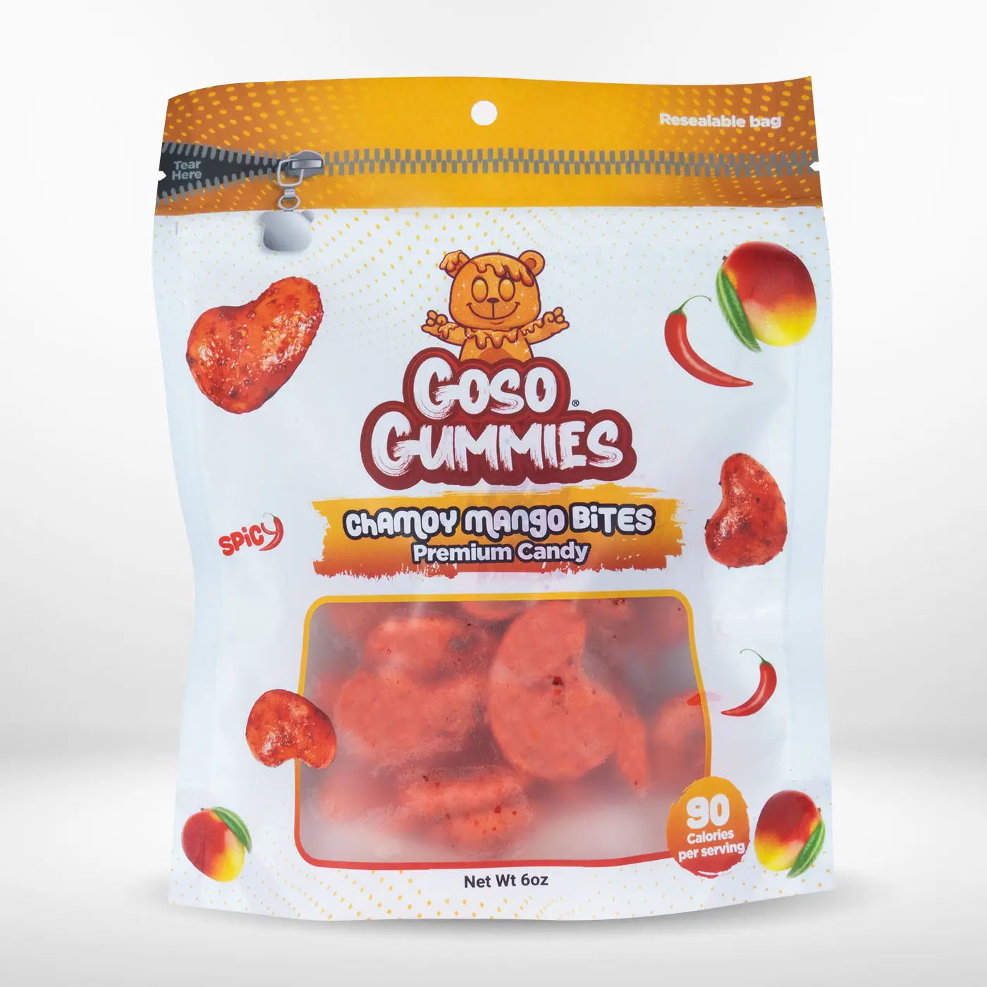 Goso Gummies Chamoy Mango Bites – 6oz Bag - Sweet & Tangy Chewy Fruit Snack
