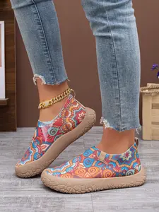 Women's New Four-Season Floral Pattern Fashion Comfortable Lightweight Mesh Breathable Slip-On Anti-Slip Bottom Casual Sports Shoes Footwear