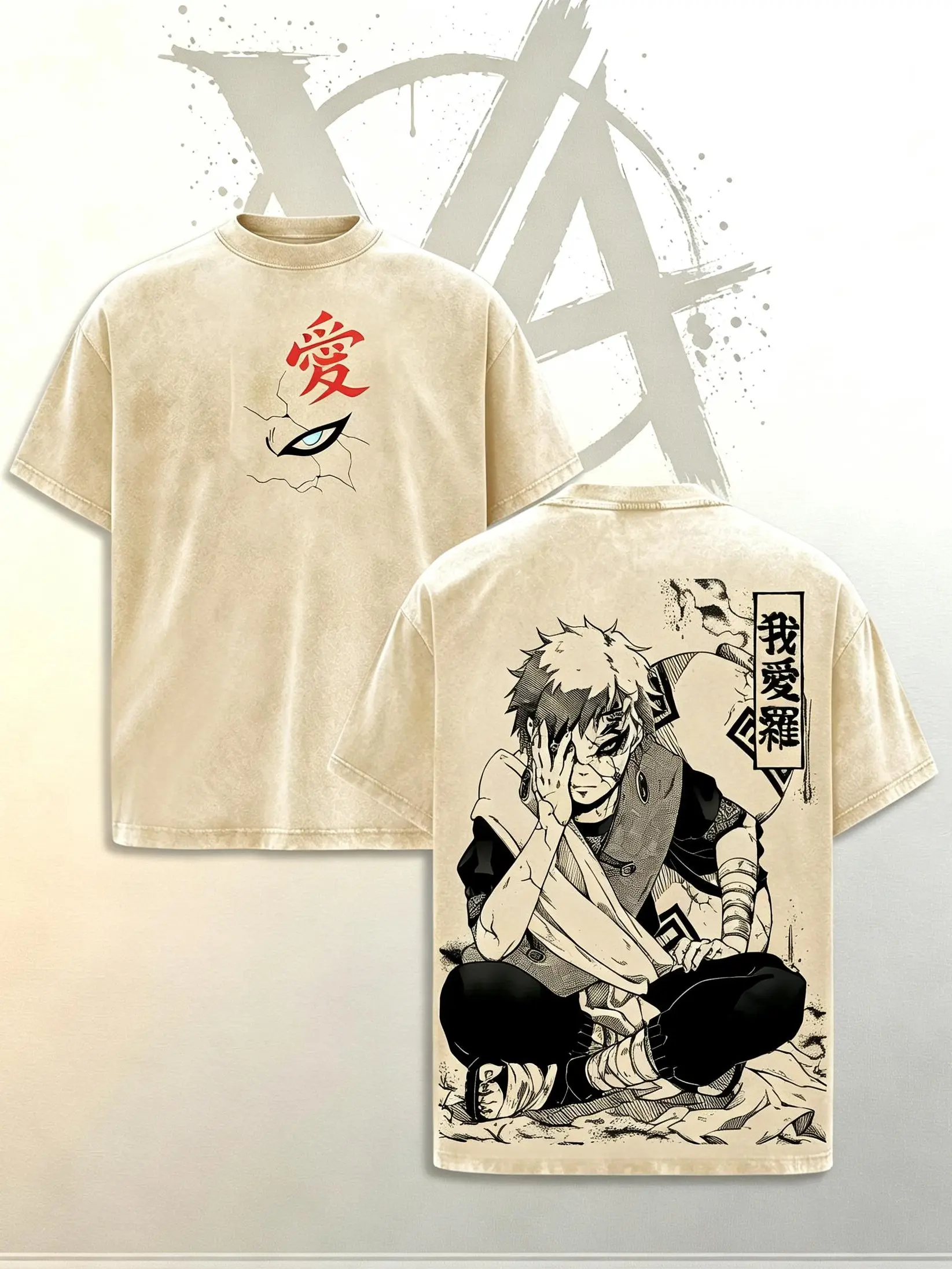 [AVT]Gaara - Naruto Anime Double Printed Vintage Washed Tee Unisex Oversize Anime Manga Washed Heavyweight Cotton T-shirt, Gift For Anime Fan Casual Clothing,trendy t-shirts,symbol t-shirt,invincible shirt,humor shirt,funny student shirt,Oversized couple