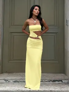 Women's Summer Casual Sleeveless Split Thigh Dress, Plain Slim-Fitting Long Dress, Perfect for Daily Wear, Parties, Vacations