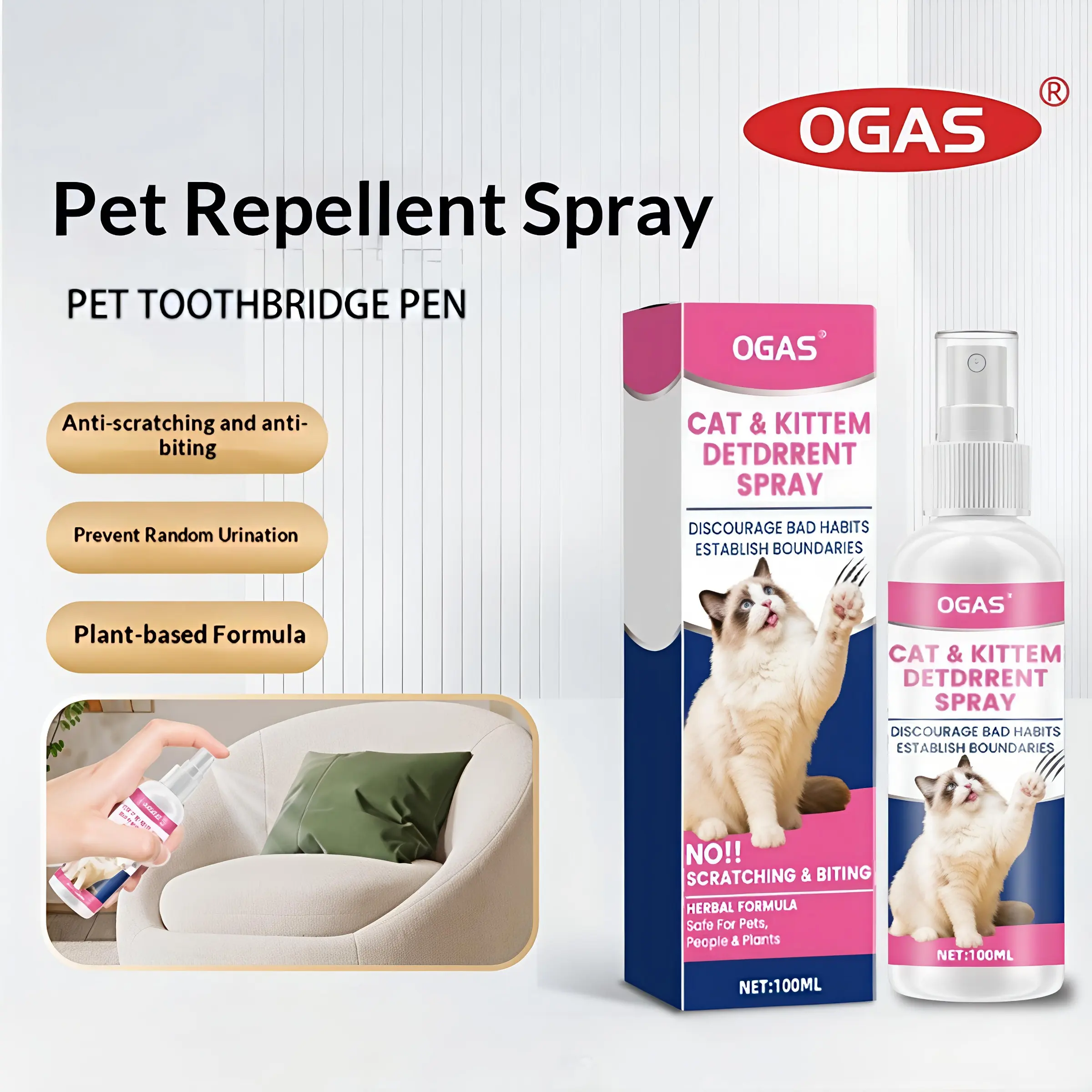 Cat & Dog Training Spray, Gentle Anti-Scratch & Anti-Urine Behavior Corrector, Non-Irritating Plant-Based Aid for Furniture Protection