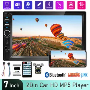 7" HD Double Din Car Stereo with Backup Camera, Bluetooth Hands-Free Calling, Mirror Link Touchscreen Radio, FM Receiver, USB/TF/AUX Multimedia Player