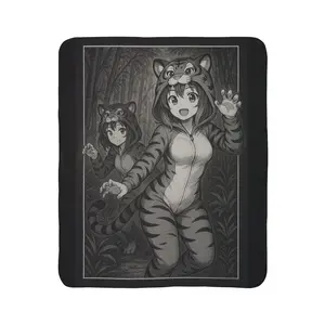 Anime Girls in Tiger Kigurumi Fleece Sherpa Mexican Blanket | Kawaii Style for Winter