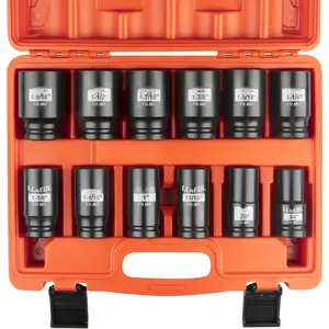 3/4 Inch Drive Socket Set, 12 count  Deep/ Sockets, Standard SAE 3/4" to 1-9/16", 6-Point CR-MO Heavy-Duty Big Socket Set for Large  & Equipment Maintenance